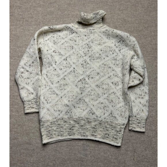 Vintage 90s Liz Claiborne Cream Turtleneck Sweater Diamond Neutral Wool Blend M - Picture 5 of 7
